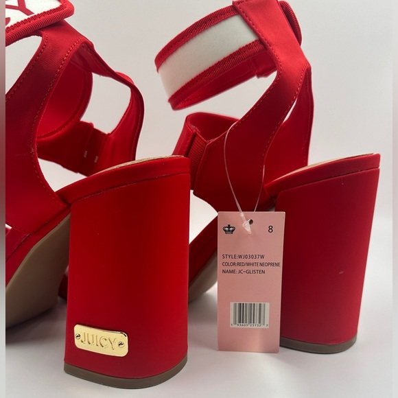 Juicy Couture Glisten Platform Heels Womens 8 Red Ankle Strap Shoes Blook Heel - Picture 3 of 9
